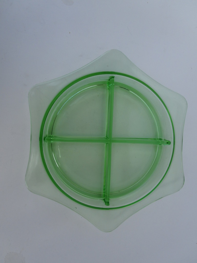 Hexagonal Four Part Light Green Glass Grill Plate