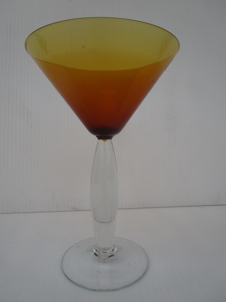 Amber Color Martini Glass with clear swelled stem