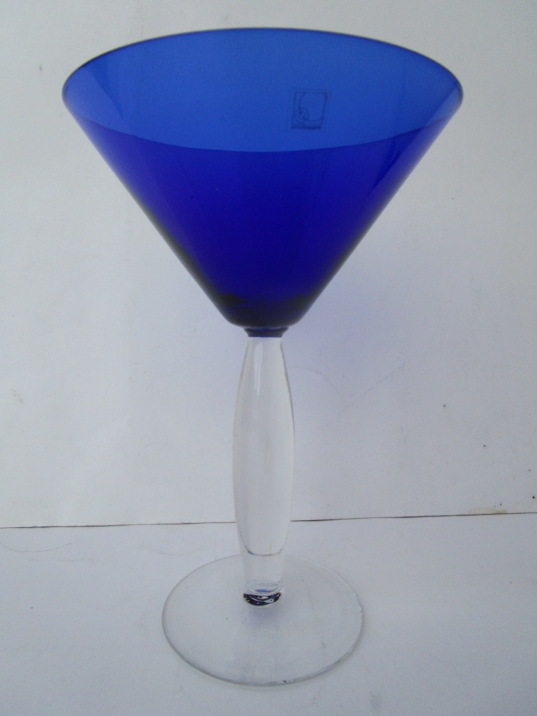 Cobalt Blue Martini Glass with clear swelled stem