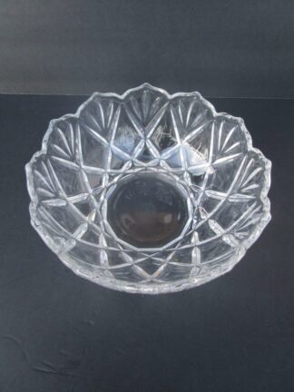 Crystal serving bowl with diamond pattern.