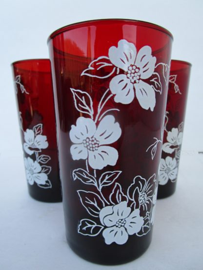 Three piece Cranberry Tumblers weighing 10 oz each