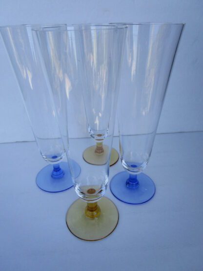 Pilsner Set with Gold and Blue Low Stem Bases