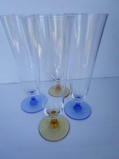 Pilsner Set with Gold and Blue Low Stem Bases