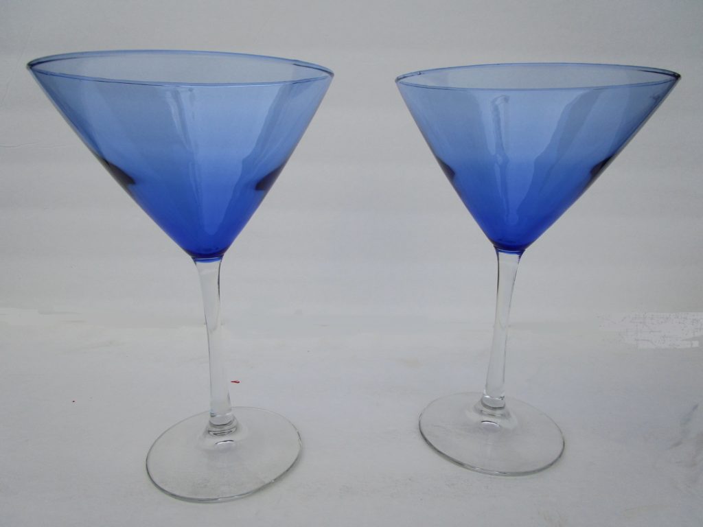Light Blue Martini Glass set with Clear Stem