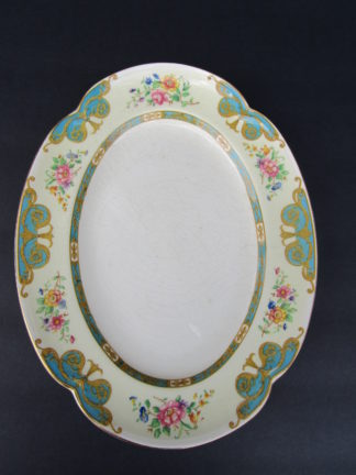 Creamy White Flower Engraved Ironstone Oval Platter