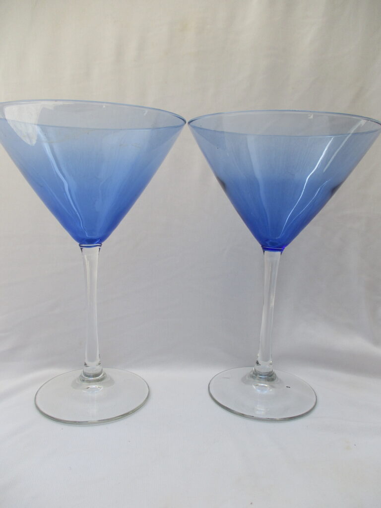 2 AMETHYST AND CLEAR GLASS MARTINI STEMWARE 7 1/3" 