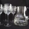 Clear Hand Blown Glass Pitcher set with etchings