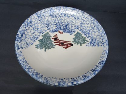 Cabin in the Snow blue stoneware Christmas set