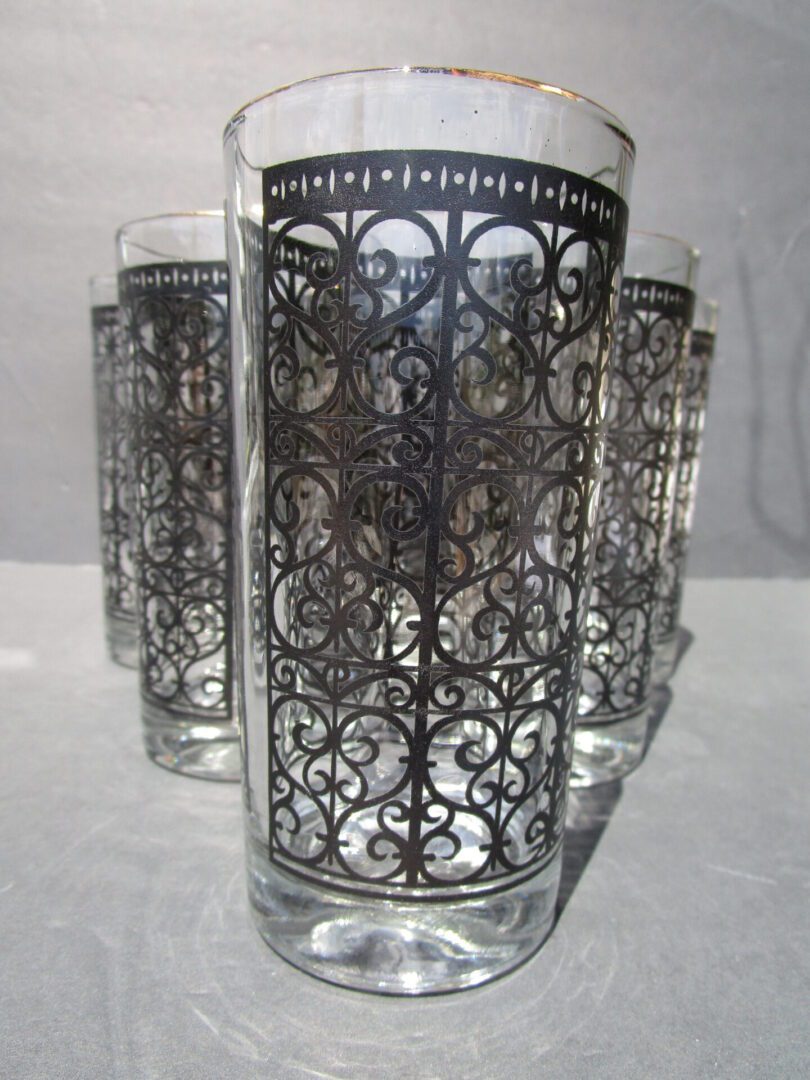 Culver style black enamel filigree tumblers