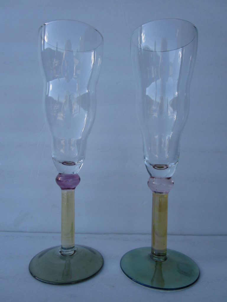 Clear Wine Flutes with Iridescent Ball Topped Stem