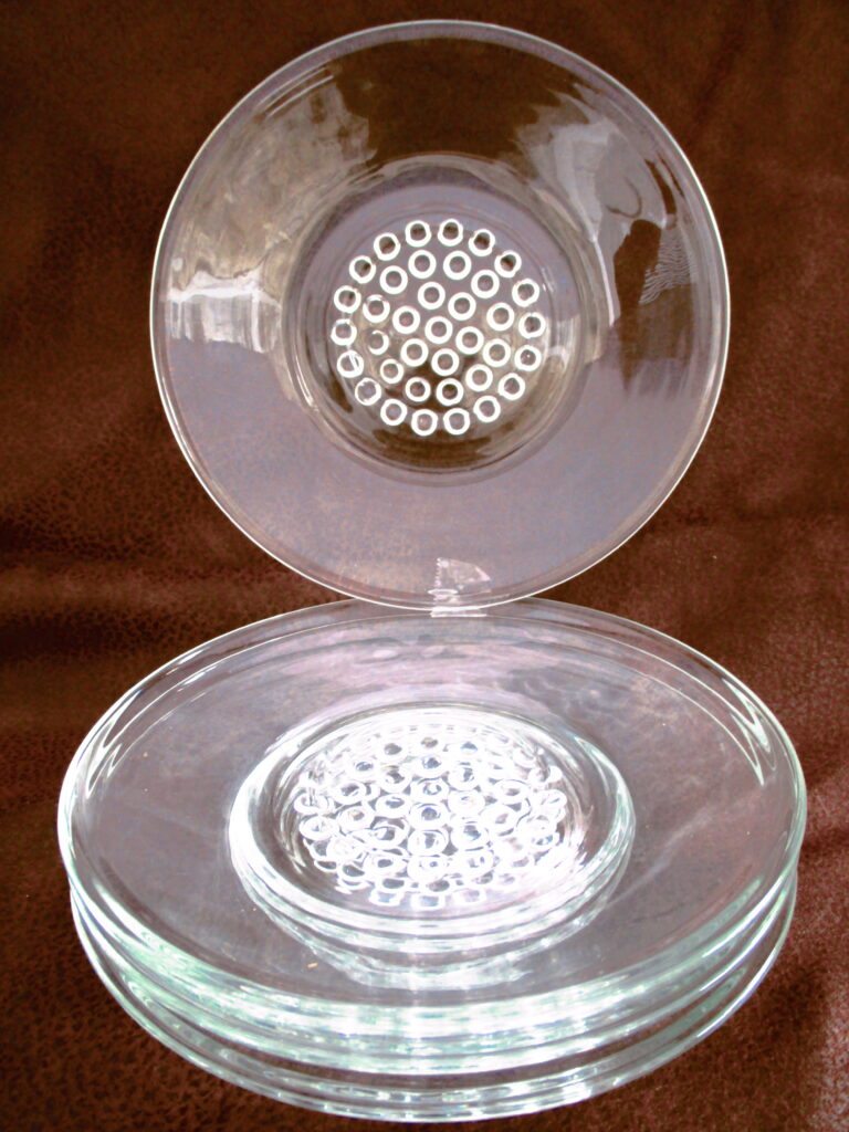 Clear Hand Blown Glass Saucers with Beaded Center