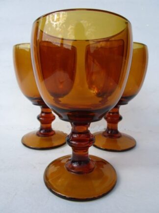 Amber Color 3 piece Glass Goblet Set