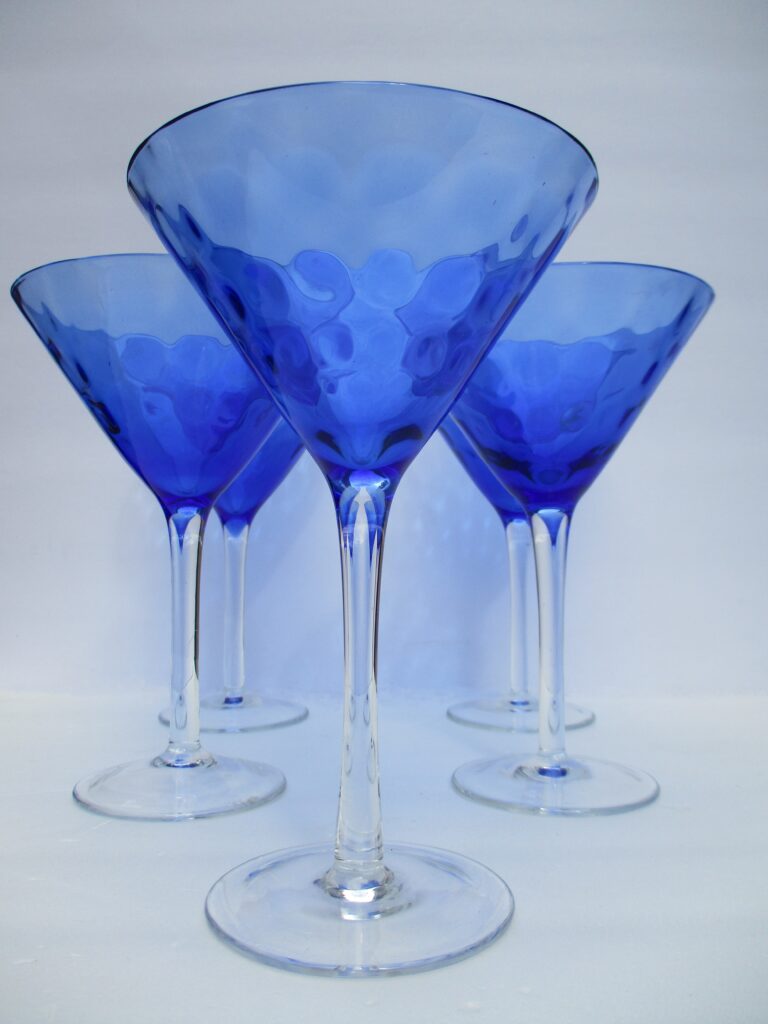 Light Blue Glass Martini Glasses with Embossed Dots