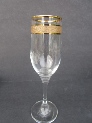 Clear Wine Glass Flute with Two Gold Band on Rim