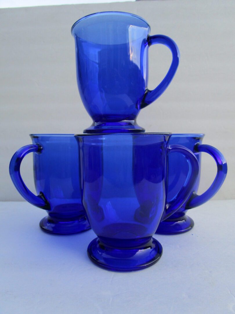 Starbucks Cobalt Blue Glass Pedestal Coffee Mugs Set