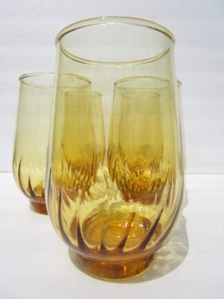 Footed Amber Color Juice Glasses in Swirl Design