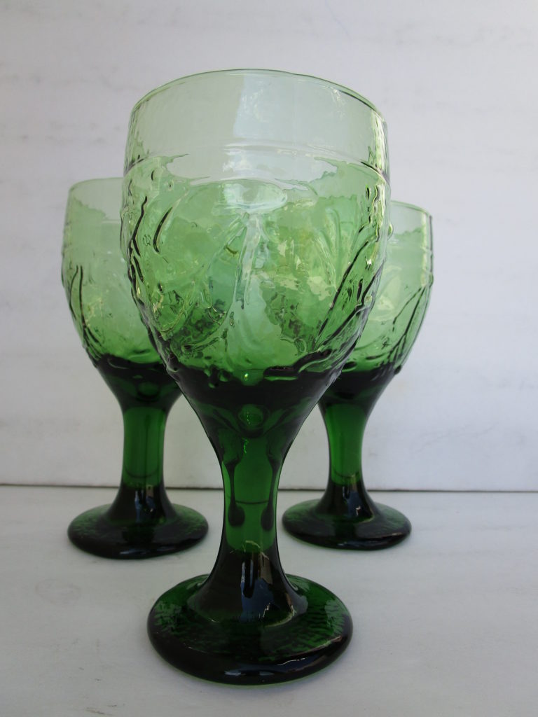 Green Goblets Embossed with Raised Foliage and Branches