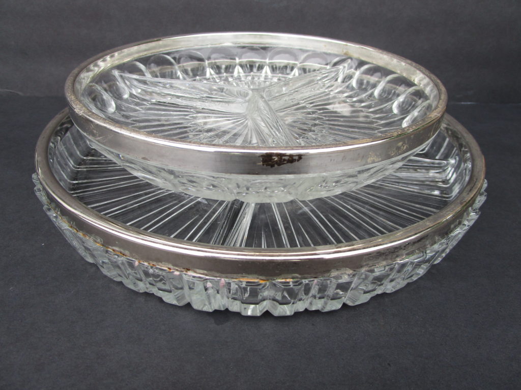 Two Tiered Clear Glass Platter with Silver Plated Rims