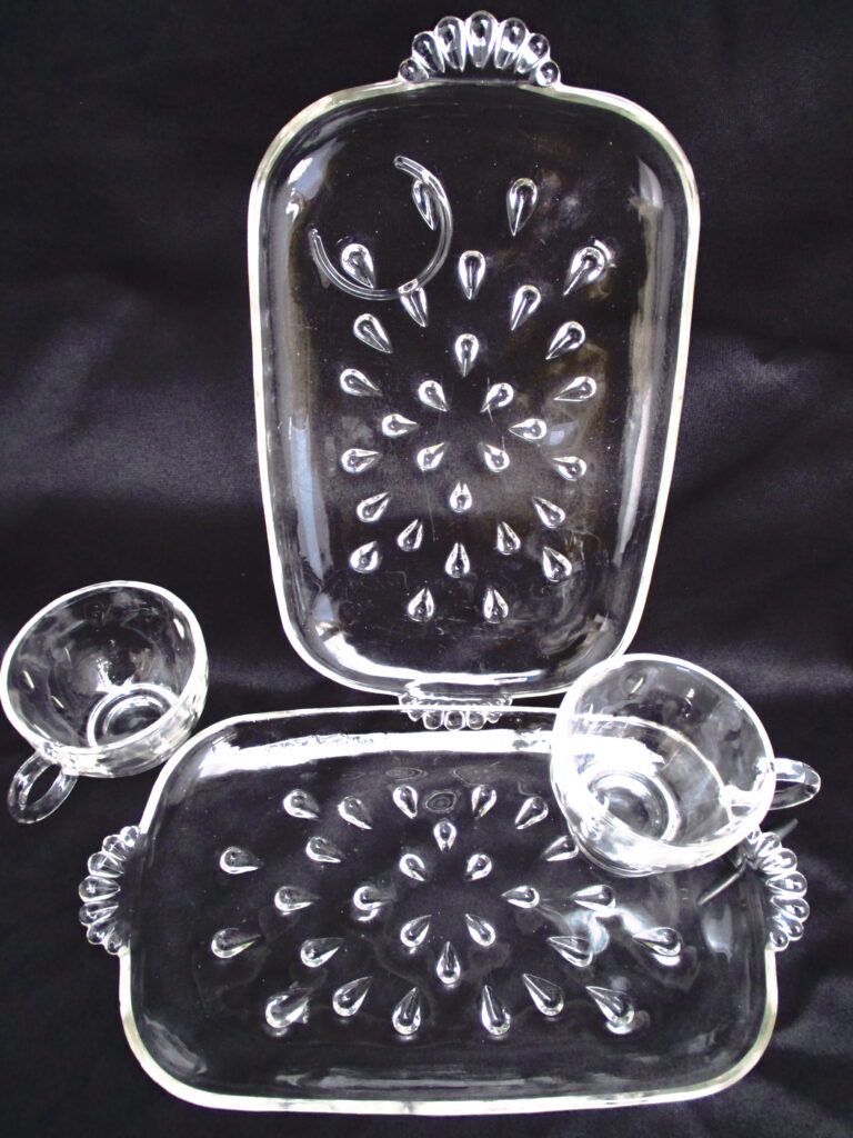 Clear Glass Hostess Tray Set with a Carved Inset