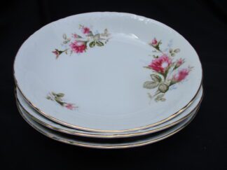 Pompadour Moss Rose Pattern Soup Bowls by GRANTCREST Royal Rose Fine China Japan Embossed Rim Gold Trim