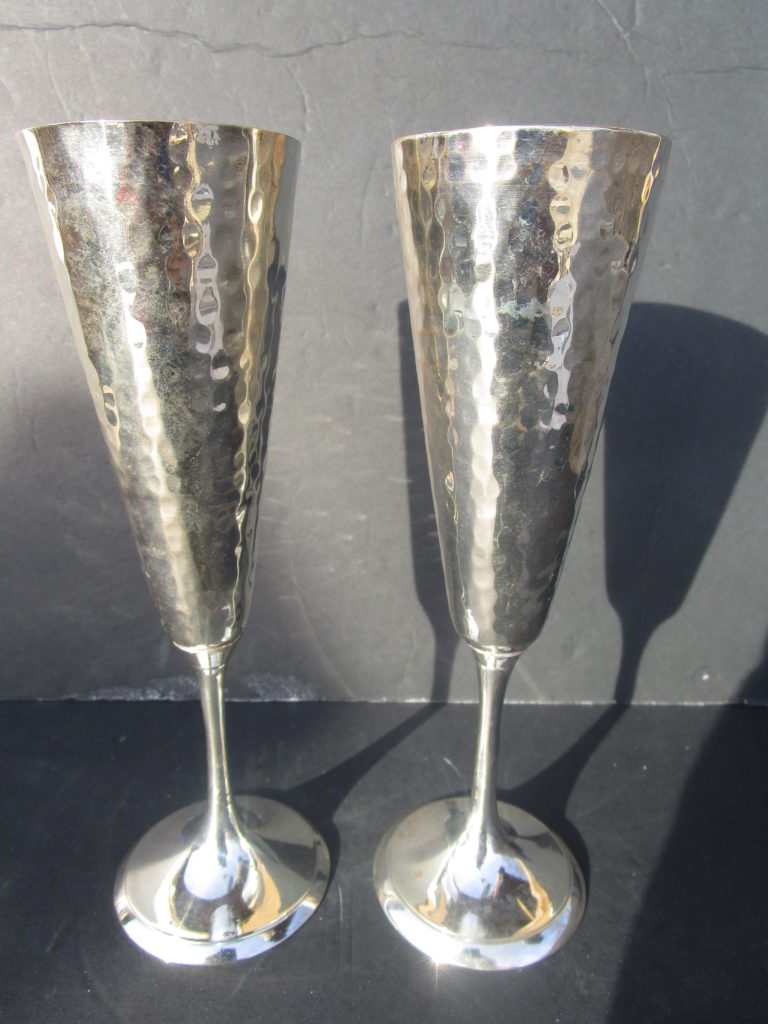 Two piece Hammered Silver Plate Flute Set