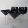 Black Wine Glass Set with Ring on Rim and Clear Stem