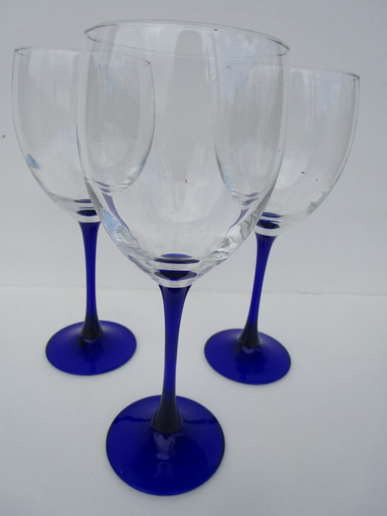 Clear Wine Glass with Cobalt Blue Stem available
