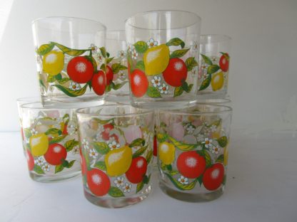 Fun and Cherry Juice Glass Set with Hand Enameled Fruits