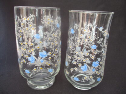 Clear Glass Tumbler with Enameled Blue Flowers