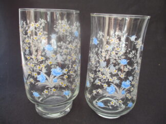 Clear Glass Tumbler with Enameled Blue Flowers