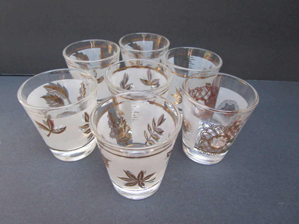 Libbey Frosted Shot Glass Set with Gold Metallic Leaf Design
