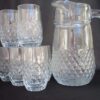 Pitcher and Glass Set Clear Diamond Cut Design Paneled Base