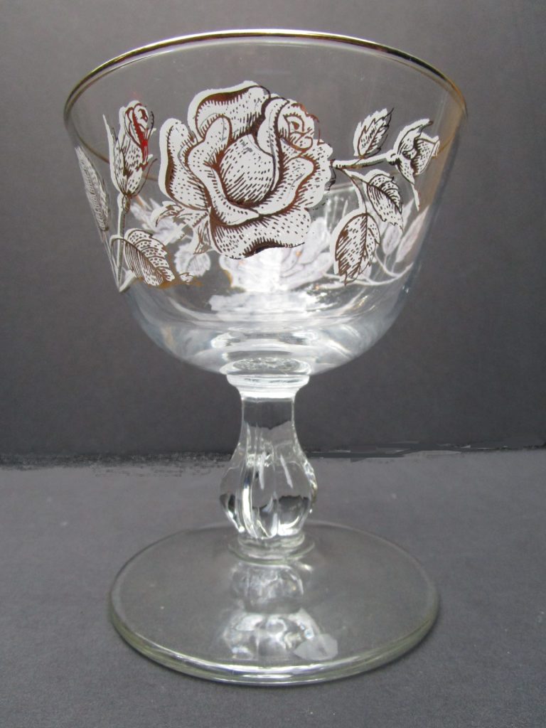Roses with foliage design in antique gold wine glasses