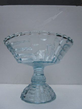 Jeanette Glass Louisa Colonial Pattern Light Blue Compote