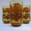Amber Color Juice Glass Set with Fall Flowers