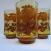 Amber Color Juice Glass Set with Fall Flowers