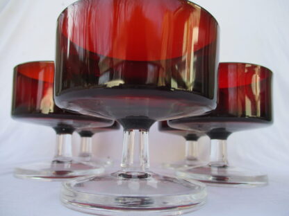 Arcoroc France, luminarc dessert set cranberry red bowls with clear low set
