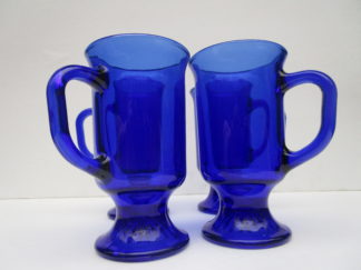 Cobalt blue glass Irish Coffee Footed Mug Set