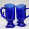 Cobalt blue glass Irish Coffee Footed Mug Set