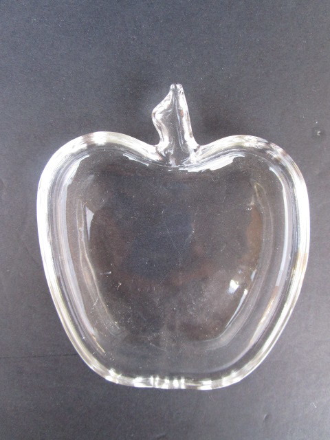 Clear Glass Apple Form Trays with Stem Handles