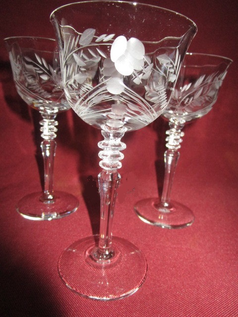 Clear Crystal Cordial Set with flowers and ferns