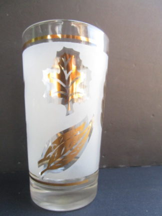 Libbey Glass Frosted Tumbler with Gold Metallic Leaves