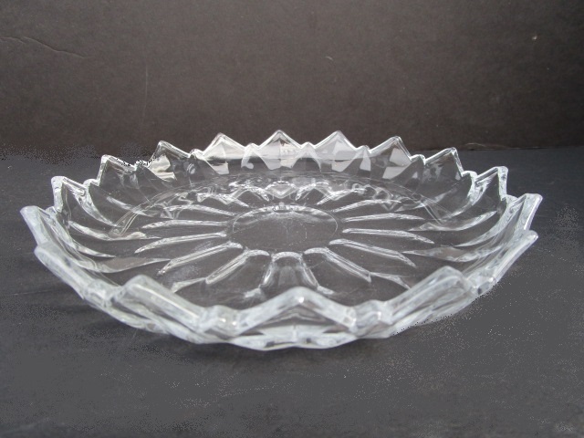 Clear Glass Plate with Cupped Deep Scalloped Rim