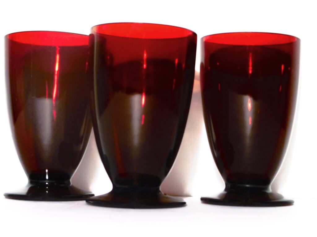 Cranberry Red Goblet Set with Short Stem Base