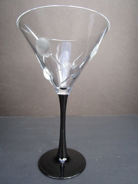 Martini Glass with olives on a toothpick embossing