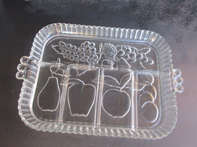 Indiana Glass Five Part Relish Tray with Sculpted Fruits