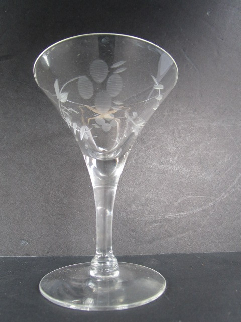 Wine glass with cherries and foliage