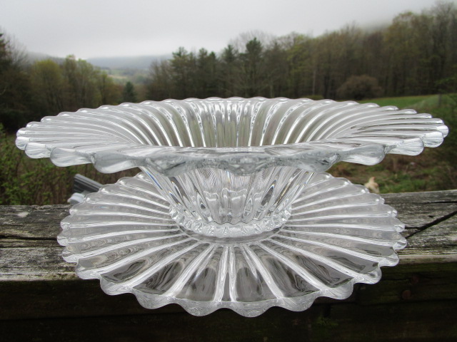 Antique Clear Glass Bowl and Platter Set