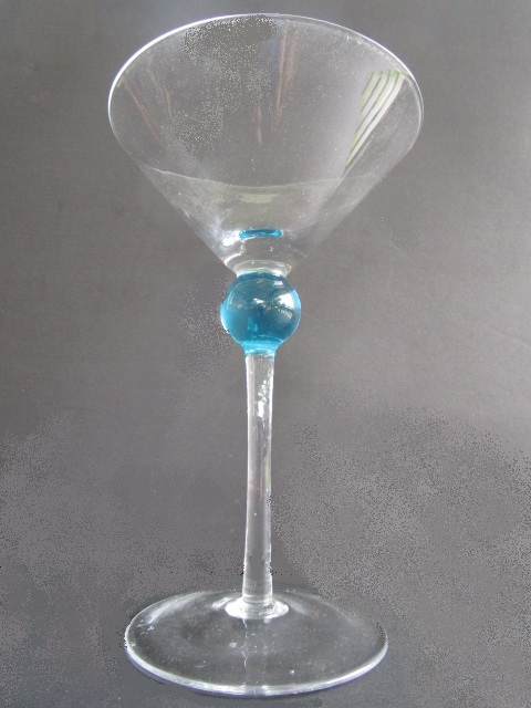 Clear Martini Glass with Blue Ball at the top of the stem