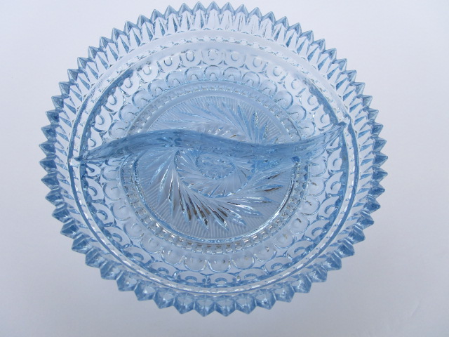Divided Blue Crystal Bowl with Sawtooth Rim